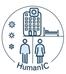 Human IC logo. Pictograma de un hombre y una mujer frente a un hospital
