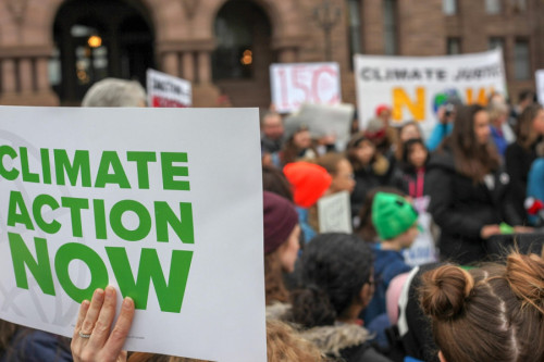 Manifestación por el clima. En una pancarta se lee Climate action now. Imagen de Filmbetrachter en Pixabay